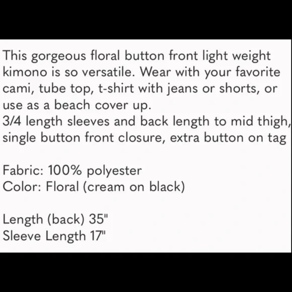 Dark floral kimono top beach or swim cover up spring summer boho coastal - Picture 8 of 9